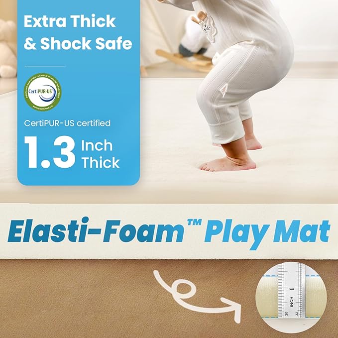 1.3" Thick Baby Play Mat for Floor Playpen, 71x59 Large Foam Tummy Time Mat, Padded Support Soft Plush Nursery Rug for Infant Kids Toddler Crawling Kick Activity (Ivory)-CubbioJoy
