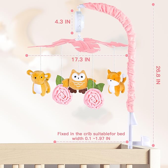 Baby Crib Mobile with Music and Lights, Mobile for Crib with Remote Control, Rotation, Starlight Projection, Crib Toys for Babies Boys Girls(Pink)-CubbioJoy