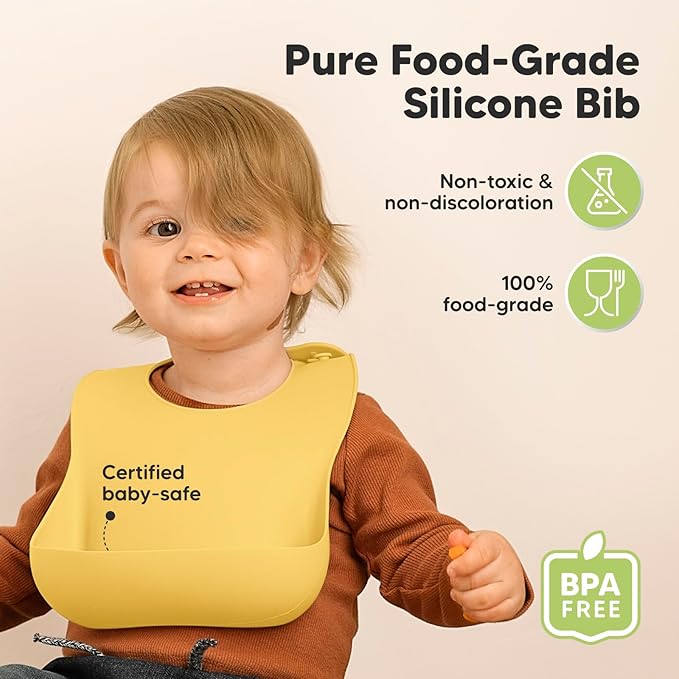 KeaBabies 2-Pack Silicone Baby Bibs for Eating - Sturdy Food-Grade Silicone Bibs for Babies Girl, Boy, Large Food Catcher, Clean & Put On Easily, Waterproof Toddler Feeding Essentials (Valiant)-CubbioJoy