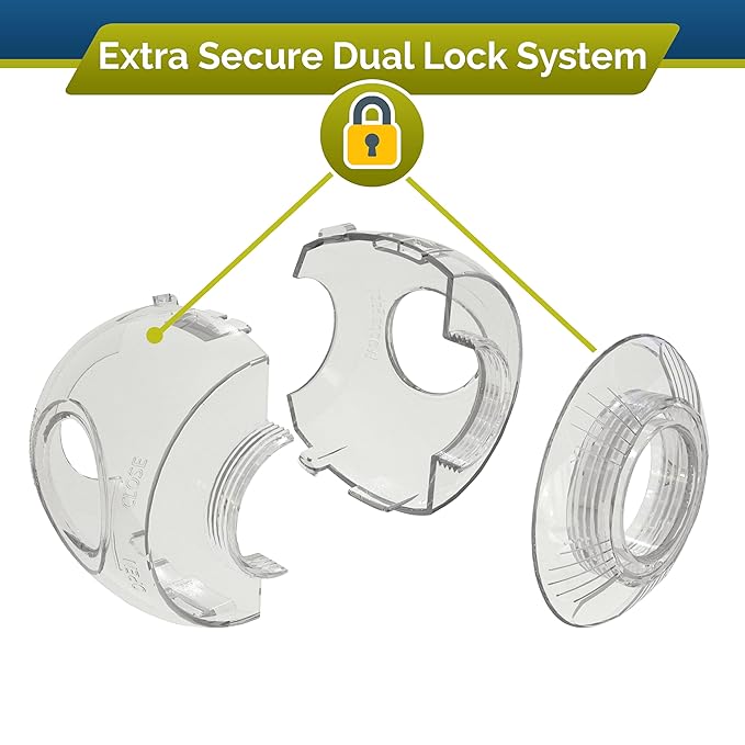 Child Safety Door Knob Cover (4 Pack) Hard-to-Remove Dual-Lock Door Handle Covers for Kids - Reusable Baby Proof Door Knob Locks - Installs Easily, No Tools Needed (Clear)-CubbioJoy