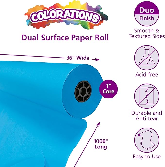 Colorations DSBB Bright Blue Dual Surface Paper Roll 36" x 1000' (1 Roll)-CubbioJoy