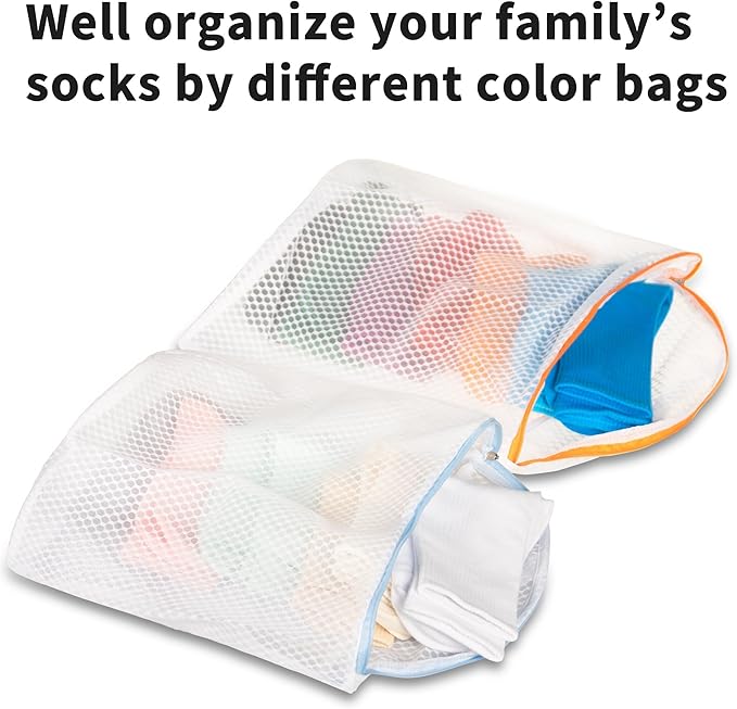 5Pcs Hanging Laundry Bags for Socks with S Hooks, 5 Color Mesh Laundry Bags for Washing Machine-CubbioJoy