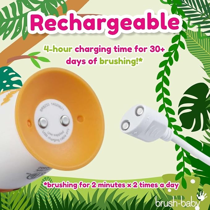 brush-baby WildOnes™ Rechargeable Kids Electric Toothbrush – Monkey | Flashing Lights, 2-Min Timer, Waterproof, 3 Brush Heads | Toddler & Child Toothbrush Ages 0-10 | Soft Bristles-CubbioJoy