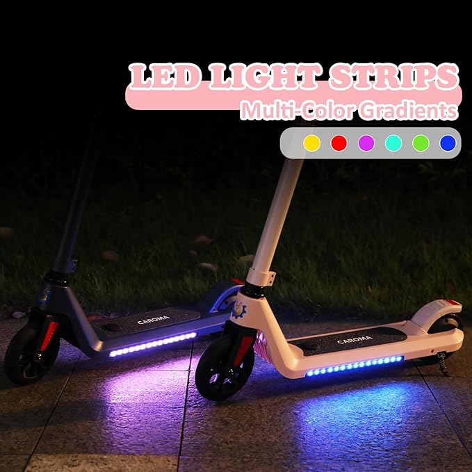 Caroma Electric Scooter for Kids Ages 6-12,150W/180WMotor,10 MPH Max Speed & 7 Miles,Colorful Lights,Adjustable Height & Speed,LED Display,Foldable Kids Electric Scooter 132 Lbs Max Load,Idea Gift-CubbioJoy