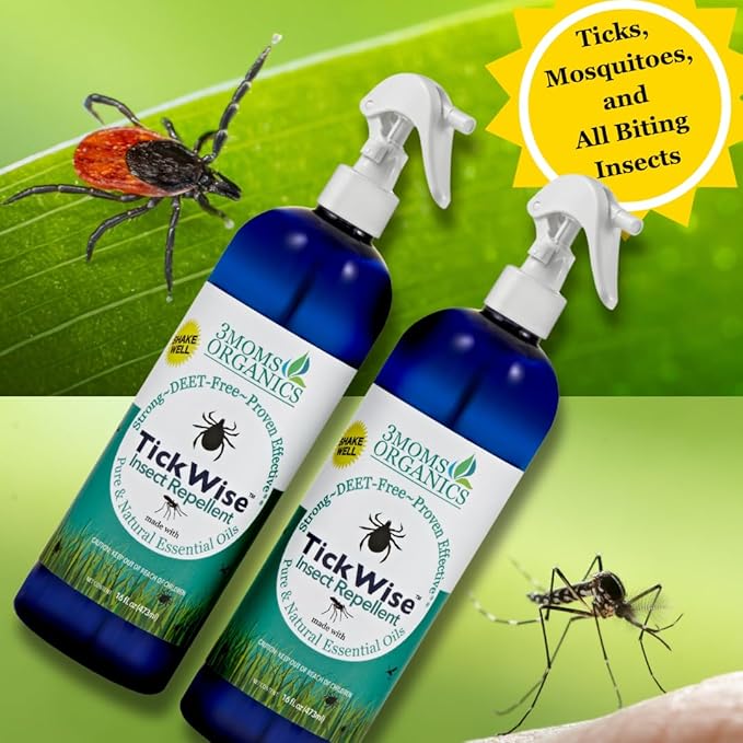3 Moms Organics, TickWise 16oz Extra Strength Double Mama 2-Pack - DEET- Free, Tick and Insect Repellent, Plant Based Essential Oils, All Natural Ingredients, Safe for Kids, Adults, Dogs & Horses-CubbioJoy