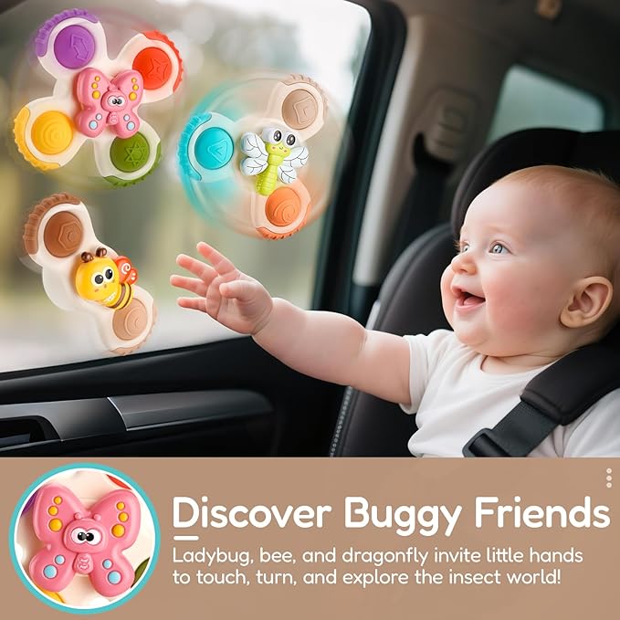 ALASOU 3PCS Pop Suction Cup Spinner Toys for 1 Year Old Boy Girl|Novelty Spinning Tops Toddler Toys Age 1-2|Sensory Baby Bath Toy for Toddlers 1-3|12 18 Months Boy Birthday Gift for Infant-CubbioJoy