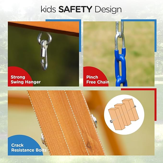 DIY Swing Sets for Backyard, Wooden Playground Sets with Glider Swing and 2 Belt Swings, Kids Outdoor Play Equipment, Outdoor Playset-CubbioJoy