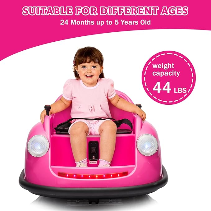 12V Bumper Car for Toddlers, Electric Toy Ride on Battery Car with Kids W/Parent Remote Control, 2-Speed, 360 Degree Spin, Music & LED Lights for Kids, Pink-CubbioJoy