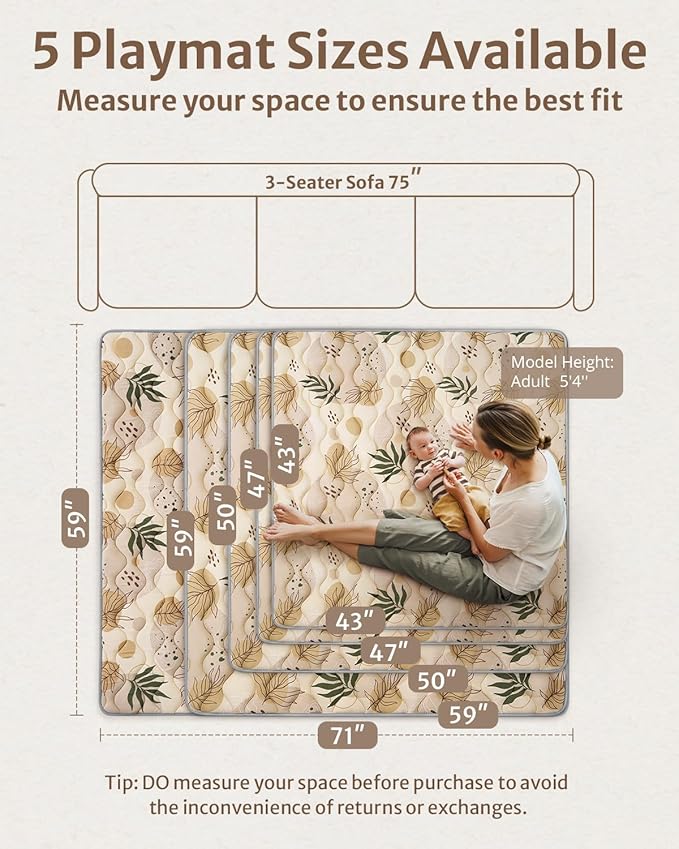 Blissful Diary Baby Play Mats for Floor, 71x59 Inch Extra Thicker & Large Soft Cushioning Foam Playmats for Babies and Toddlers, Foldable Washable Baby Crawling Mat for Playpen, Earth Tones Design-CubbioJoy