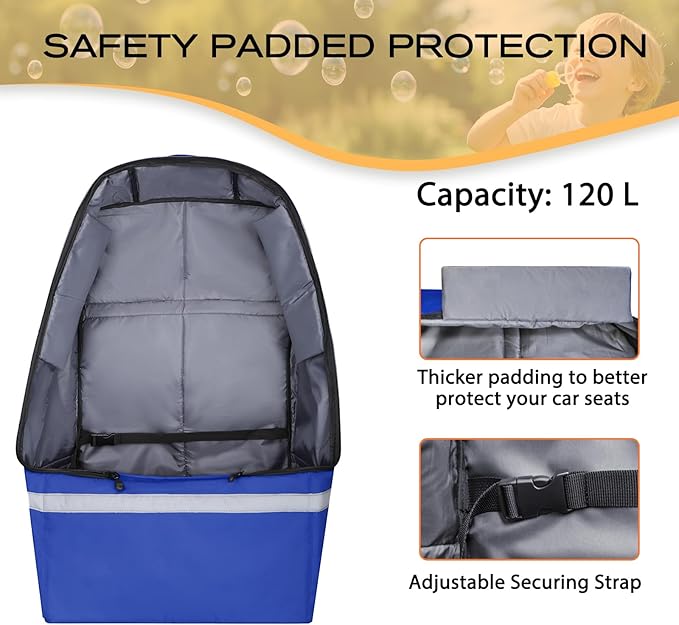 Car Seat Travel Bag for Airplane, Infant Seat Carrier with Shoulder Strap, Padded Backpack with Reflective Stripes, Blue-CubbioJoy