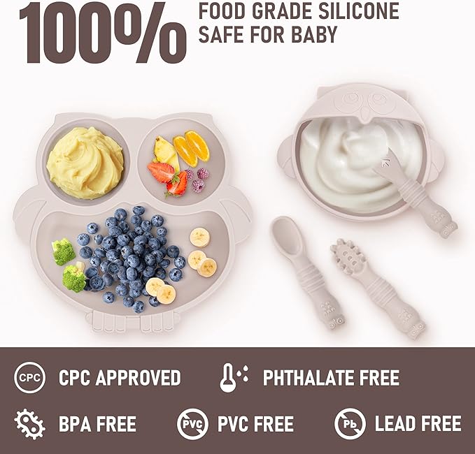 Baby Weaning Set - Silicone Toddler Feeding Set (10 Pcs) with Adjustable Bib, Suction Bowl, Plate, Fork, Spoon, Water & Snack Cup Kit - Baby Led Weaning Kit-CubbioJoy