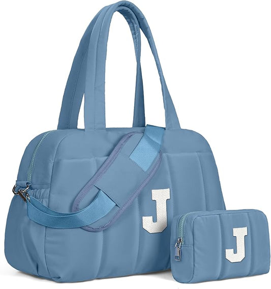 Birthday Present-Initial Duffle Bag, Yoga Bags for Women，Overnight Bag with Wet Pocket，Lightweight Work Bags Personalized Gym Tote with Makeup Pouch-CubbioJoy