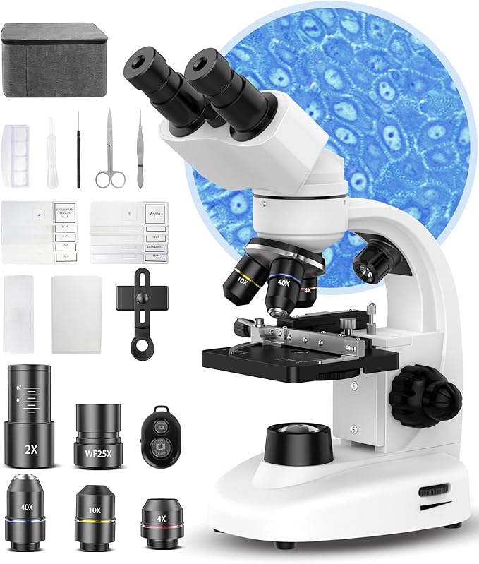 Compound Binocular Microscope for Kids & Students, 40X-2000X Magnification, Microscope Kit with Slides & Specimens, Lab Equipment for School Biology Class & Home Science Experiments-CubbioJoy