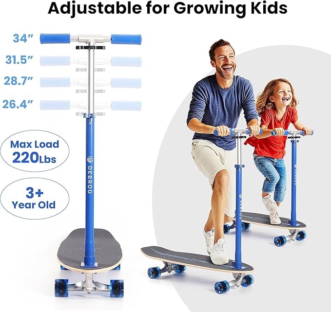 2-in-1 Kids Skateboard & Lean-to-Steer Scooter with Detachable Handlebar, LED Light-Up Wheels, Adjustable Height – Beginner Surf Skateboard for Ages 3+-CubbioJoy