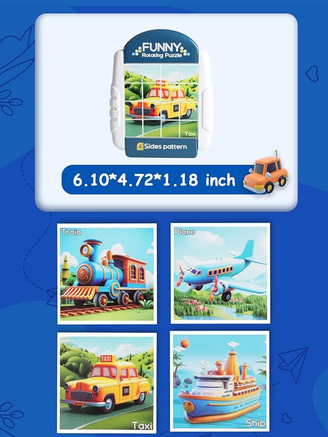 16-Piece Rotating Puzzles for Kids 4-6, Toddlers Puzzles 2-4, Road Trip, Airplane Activities Game, Travel Toys - Brain Teaser, Fine Motor Skills - Birthday Gifts Boys & Girls - Marine Life-CubbioJoy