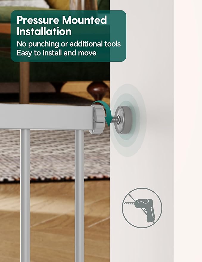 Babelio 29-48" Extra Wide Baby Gate with Adjustable Cat Door,Easy Install Pressure/Hardware Mounted,Auto Close Pet door for Stairs,House,Doorways,Effortless Walk Thru,Gray-CubbioJoy