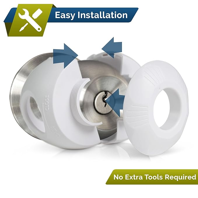 Door Knob Safety Cover for Kids (6 Pack) Hard-to-Remove Dual-Lock Door Handle Covers for Kids - Reusable Baby Proof Door Knob Locks - Installs Easily, No Tools Needed (White)-CubbioJoy