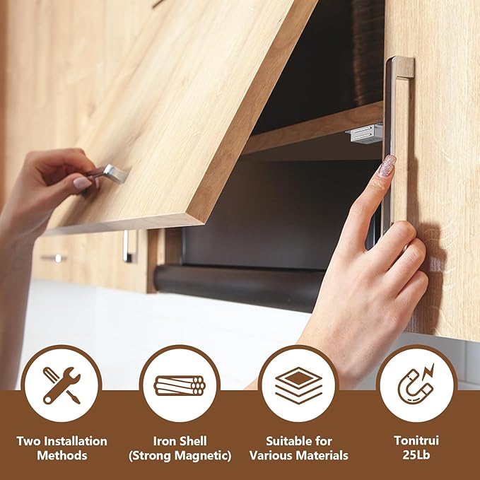 Cabinet Door Magnet, Flat Bottom Cabinet Magnetic Catch with Adhesive, Easy to Install,Only Takes 1 Minute,35lb Magnetic Cabinet Door Drawer Latch (Sliver, 4Pack)-CubbioJoy
