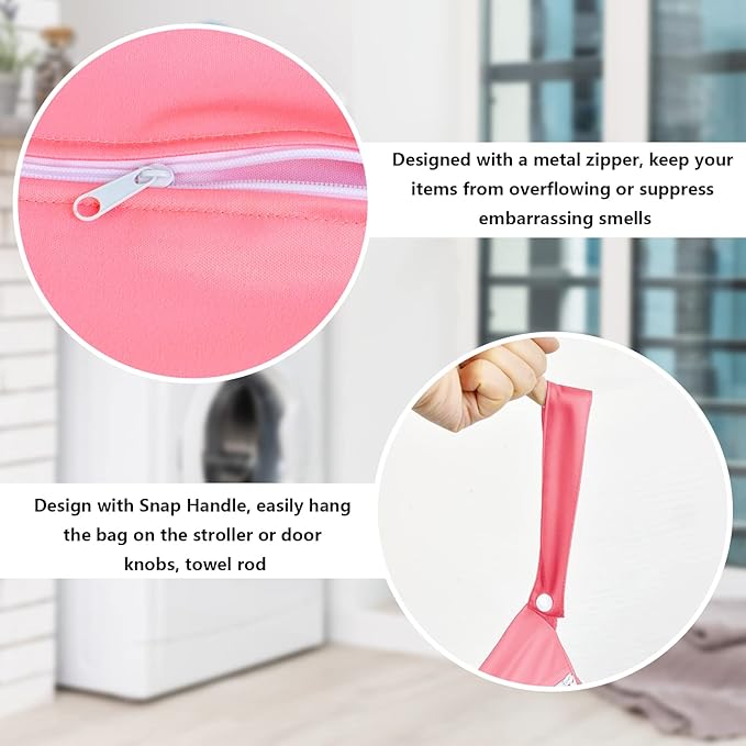 2 Pcs Large Travel Laundry Bag - Waterproof Wet Dry Washable for Dirty Clothes, Bathing Suit, Workout, Gym, Swimming, Yoga (Pink+Grey)-CubbioJoy