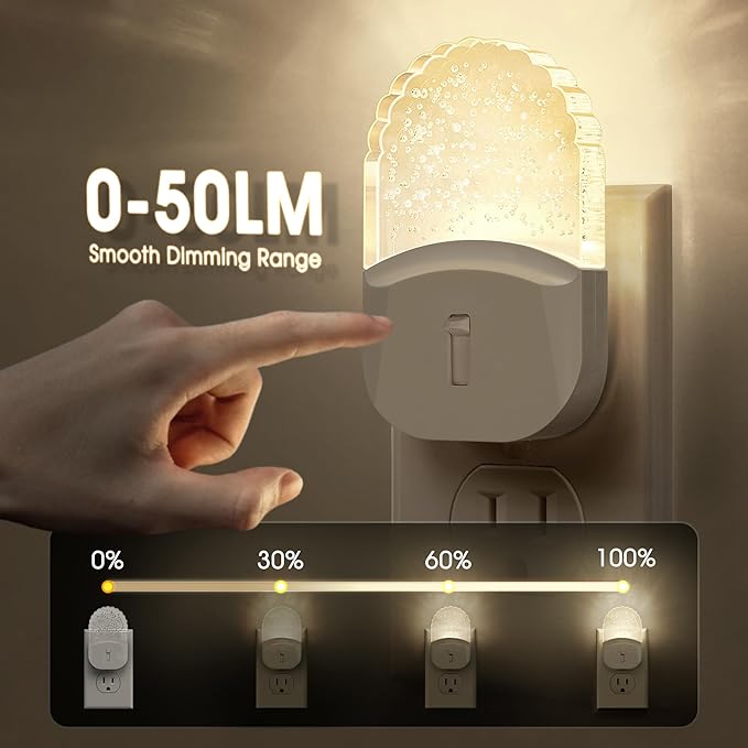 Bubble Night Light Plug in, LED Acrylic Night Light, 2 Pack, Decorative Dimmable Nightlight Dusk to Dawn Sensor, Soft 3000K Warm Nightlight for Bathroom, Hallway, Bedroom-CubbioJoy