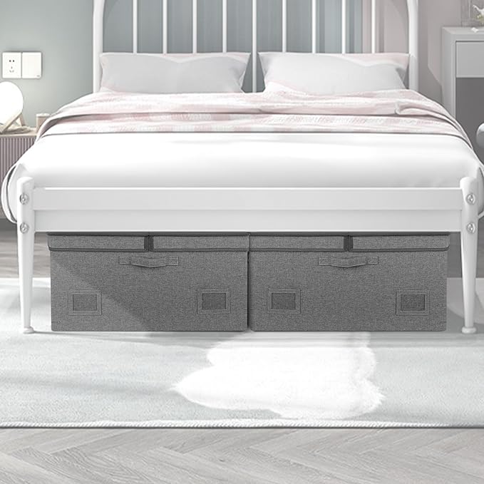 75 Quarts Extra Large Decorative Storage Bins with Lids, 1 Pack Gray Collapsible Storage Bins with Lids, Stackable Storage Bins Decorative Box Storage With Lid Extra Large-CubbioJoy