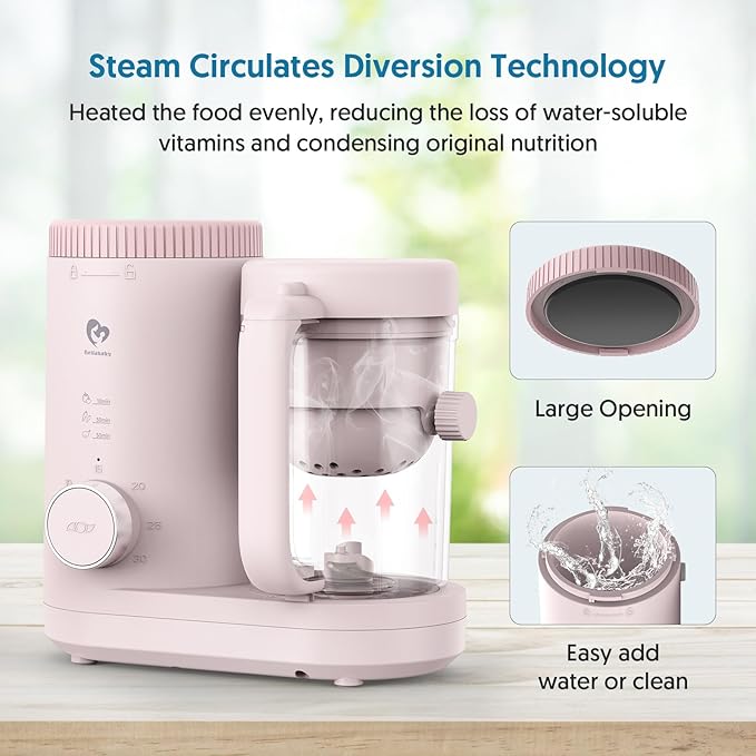 Baby Food Maker Bellababy Baby Food Processor, Puree Blender Steamer with Reversible Steam Basket, One Button Easy Operation & Large Opening for Easy Cleaning-CubbioJoy