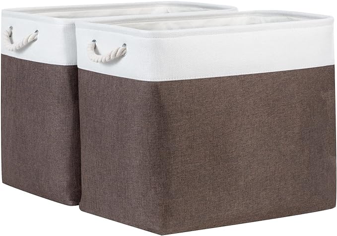 Bidtakay Baskets for Organizing Set of 2 Extra Large Fabric Storage Bins 17x12x15 in Collapsible Laundry Baskets Blanket Basket with Soft Handles Rustic Decorative Stair Basket Dog Toy Bins-CubbioJoy