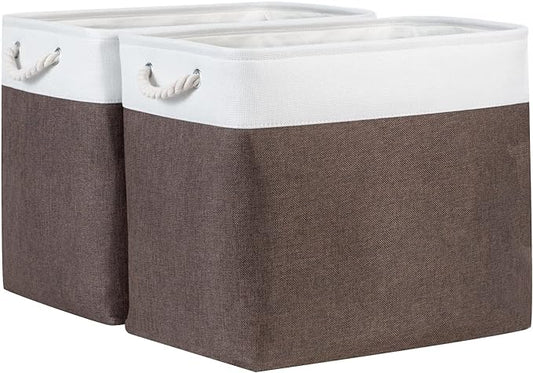 Bidtakay Baskets for Organizing Set of 2 Extra Large Fabric Storage Bins 17x12x15 in Collapsible Laundry Baskets Blanket Basket with Soft Handles Rustic Decorative Stair Basket Dog Toy Bins-CubbioJoy