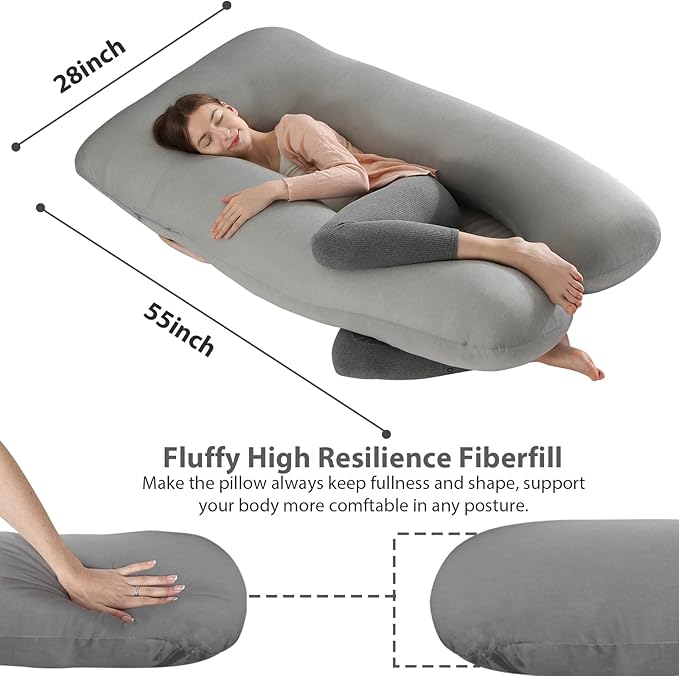Amagoing Cooling Pregnancy Pillow for Sleeping, 55 inch U Shaped Full Body Maternity Pillow Support for Back, Hip, Belly, Legs for Pregnant Women, Removable Cooling Cover, Pregnant Women Must Have-CubbioJoy
