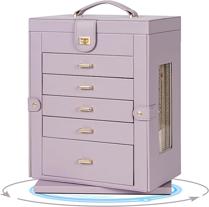 AKOZLIN 360° Rotating Jewelry Box 6-Tier Organizer Functional Jewelry Storage Case for Women Girls Ring Necklace Earring Bracelet Holder with Mirror Purple-CubbioJoy