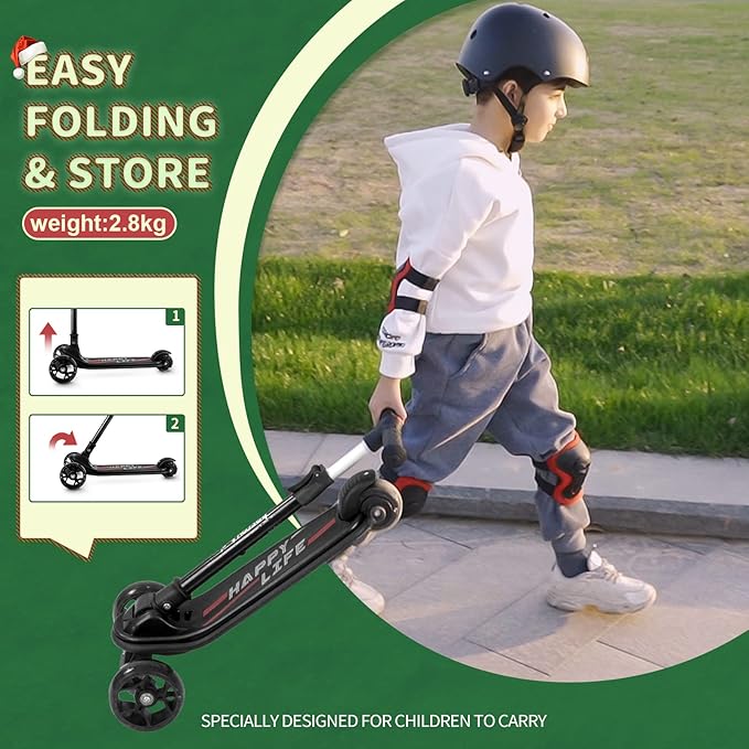 Besrey Kick Scooter for Kids Ages 3-10, 3-Wheel Folding Scooter with Adjustable Height, LED Light Wheels, Extra Wide Deck for Outdoor Activities-CubbioJoy