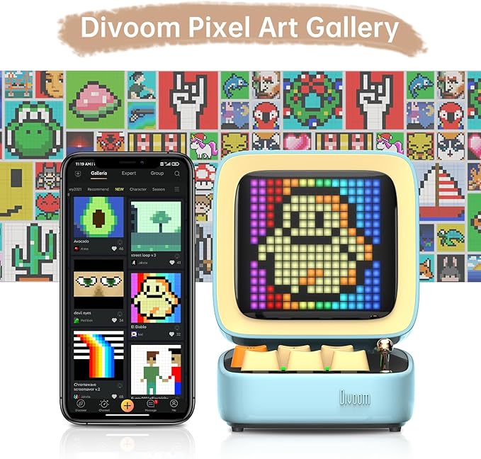 Divoom Ditoo Retro Pixel Art Game Bluetooth Speaker with 16X16 LED App Controlled Front Screen (Blue) …-CubbioJoy