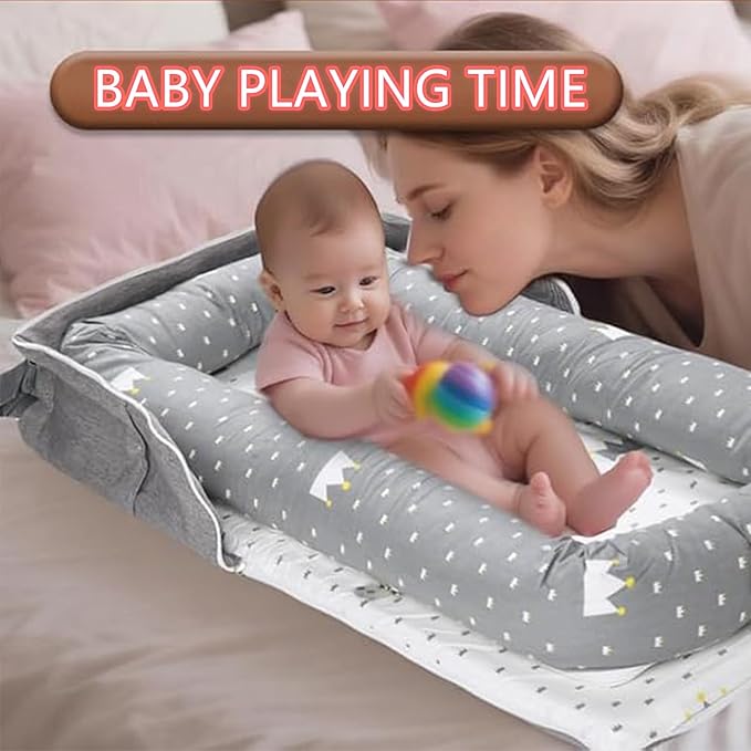 Baby Lounger for Newborn Portable Bag,Baby Play Mat Tummy Time with Strap,Awake-Time Pad Newborn Lounger Adjustable to 0-24 Months Home Travel(Ghostly Grass from Birth)-CubbioJoy