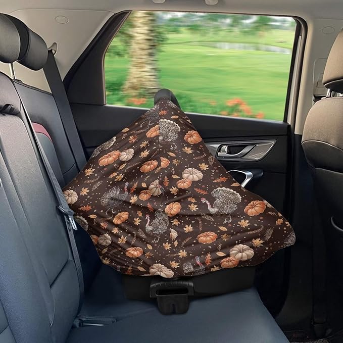 Binienty Hanksgiving Turkey Pumpkin Stretch Car Seat Covers for Babies Infants, Breathable Stretch Baby Stroller Cover Canopies Thankful Car Seat Cover-CubbioJoy
