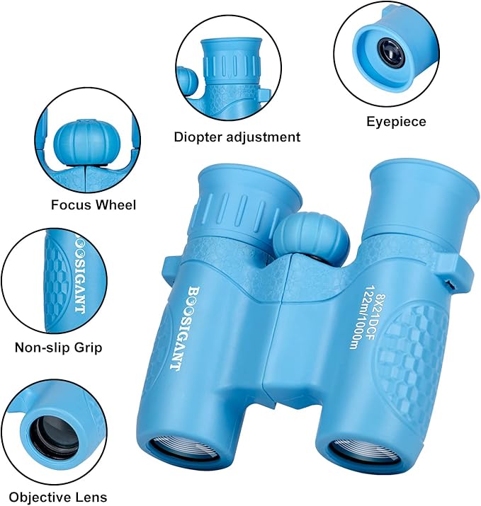 Binoculars for Kids 8x21, Gift for 3-12 Years Boys & Girls, Compact Kids Binoculars High-Resolution Shockproof Mini Binoculars for Bird Watching, Hiking, Camping, Travel Blue 301-CubbioJoy