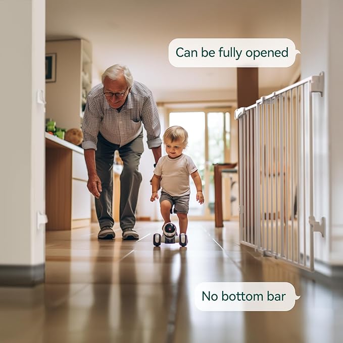 Babelio 31.5-55" No Bottom Bar Baby Gate Extra Wide, 2-in-1 Auto Close Dog Gate for The House, Stairs and Doorways, with Large Walk Thru Door, White-CubbioJoy