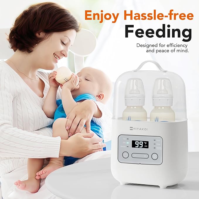 Bottle Warmer, HIYAKOI Fast Baby Bottle Warmer for Breastmilk with Smart Temperature Control, Keep 24H, Sterili-zing, Heat Baby Food, Thaw, Double Bottle Warmer for All Bottles-CubbioJoy