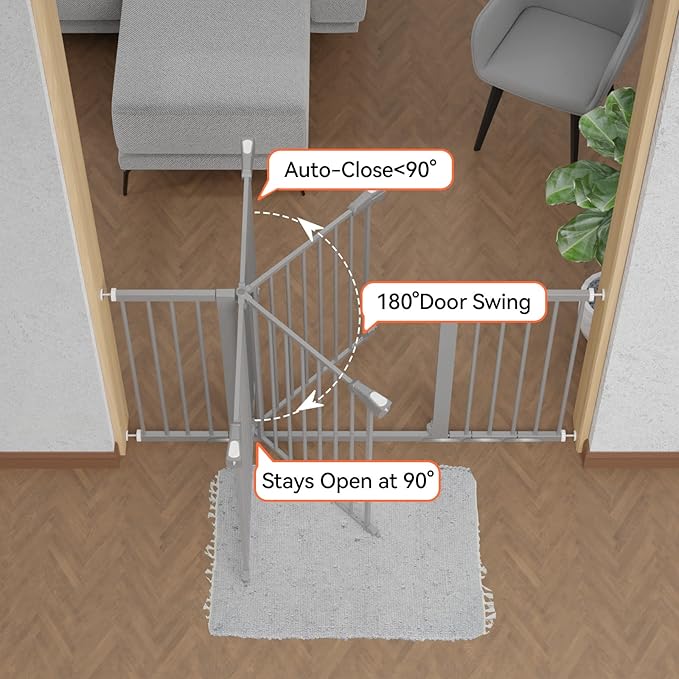 BABELIO 29-55 Inch Extra Wide Baby/Dog Gate, Metal Auto Close for The House and Doorways, Pressure Mounted Pet Door, NO Need Tools and Drilling, with Wall Cups, Gray-CubbioJoy