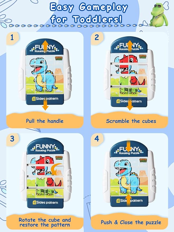 16-Piece Rotating Puzzles for Kids 4-6, Toddlers Puzzles 2-4, Road Trip, Airplane Activities Game, Travel Toys - Brain Teaser, Fine Motor Skills - Birthday Gifts Boys Girls - Dinosaur-CubbioJoy