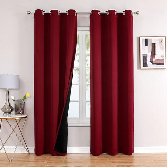 ChrisDowa 100% Blackout Curtains 72 inch Long for Bedroom with Black Liner, 2 Thick Layers Total Blackout Thermal Insulated Grommet Window Curtains 2 Panels Set (Burgundy, 42 x 72 Inch)-CubbioJoy