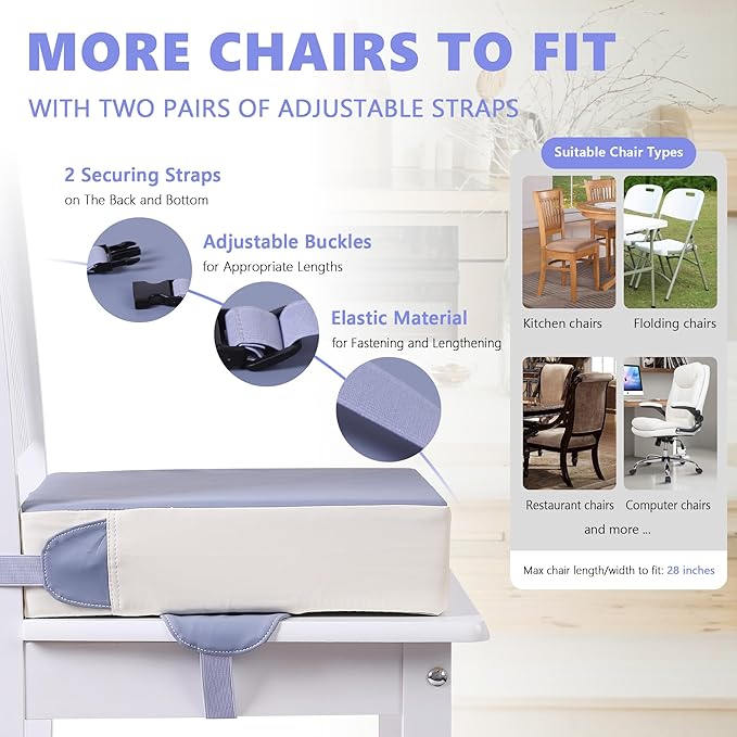 Booster Seat for Kitchen Chair with Adjustable Straps, Toddler Booster Seats for Dining Table Portable for Travel Camping Eating, Booster Cushion for Table for Baby Child Infant Kid Boy Girl-CubbioJoy