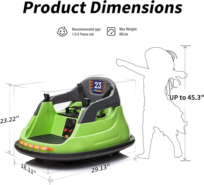 Baby Bumper Car, 6V Electric Kids Bumper Car for Toddlers with Remote Control, Bluetooth - Green-CubbioJoy