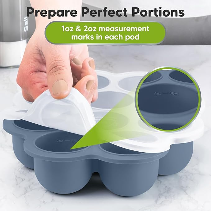 KeaBabies Silicone Food Freezer Trays with Lid, 2oz x 10 Pods Baby Food Storage Containers, Easy Puree Meal Prep, Breast Milk Silicone Freezer Molds, Dishwasher, Microwave Safe, BPA-Free (Slate)-CubbioJoy