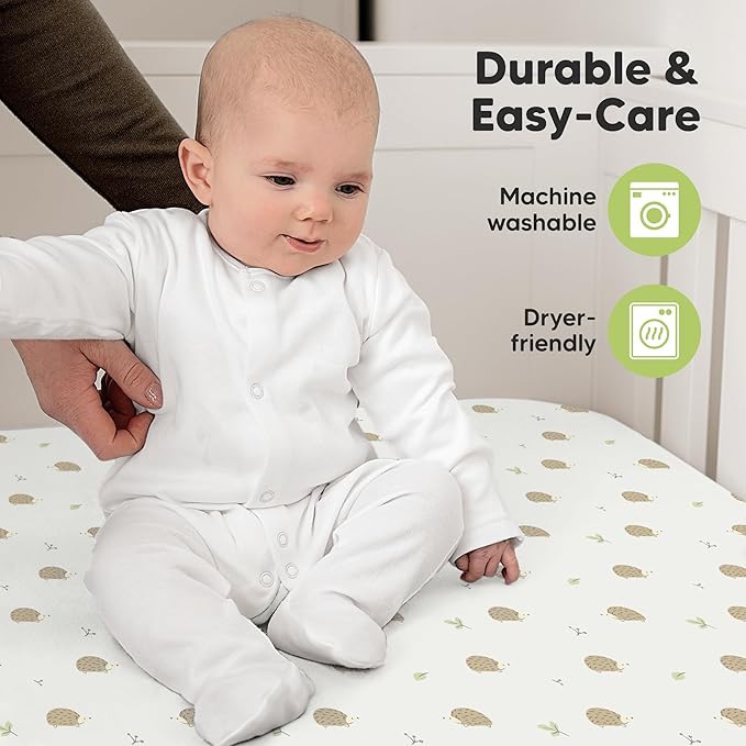 KeaBabies 2-Pack Organic Crib Sheets for Boys, Girls - 52x28 Fitted Crib Mattress Sheet Neutral, Breathable Jersey Cotton Cover for Baby Bed, Toddler Mattress, Soft & Cute Prints (Nibbles/Bruce)-CubbioJoy