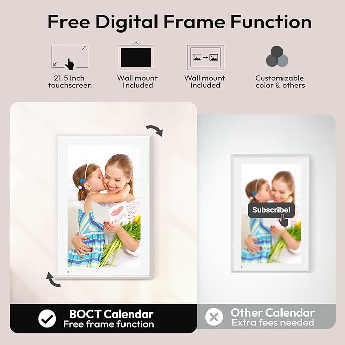 BOCT 21.5'' Digital Calendar Wall - 32GB Memory Touch Screen Chore Chart Smart Calendar,Digital Planner,Auto-Sync,APP Control,Interactive Family Schedules, Gift for Mother-CubbioJoy