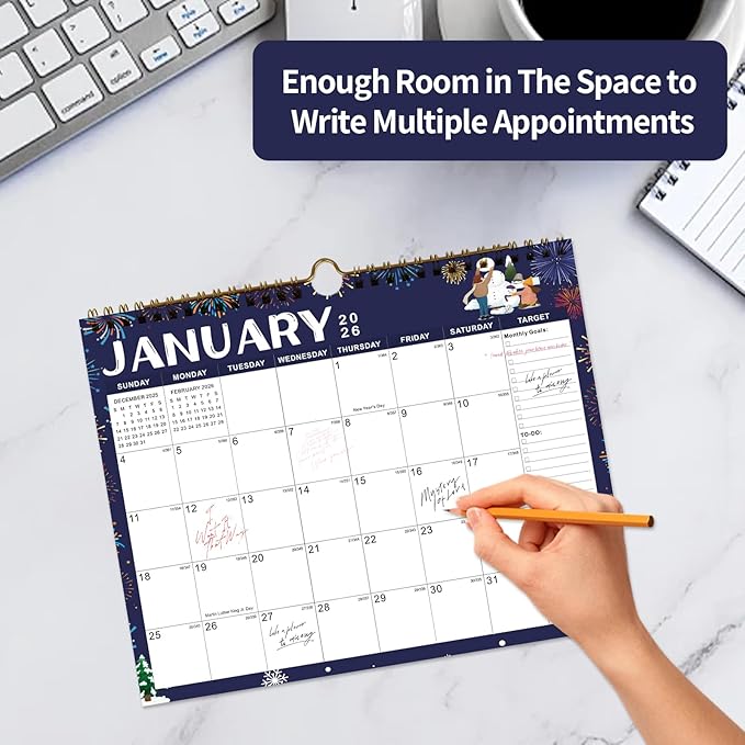 Calendar 2025-2027 22 Monthly Wall Calendar Runs from September 2025 until June 2027 Spiral Binding Hanging 11.5" x 14.7" Thick Paper with Julian Dates and Block for School Office（Festive)-CubbioJoy