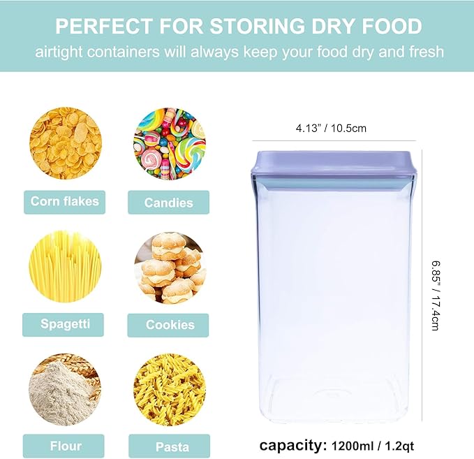 Airtight Food Storage Container - 1.2qt / 1200ml Square Pop Containers With Lids, Bpa Free Stackable Container for Coffee Cereal Flour Spaghetti Rice Kitchen Organizer-CubbioJoy