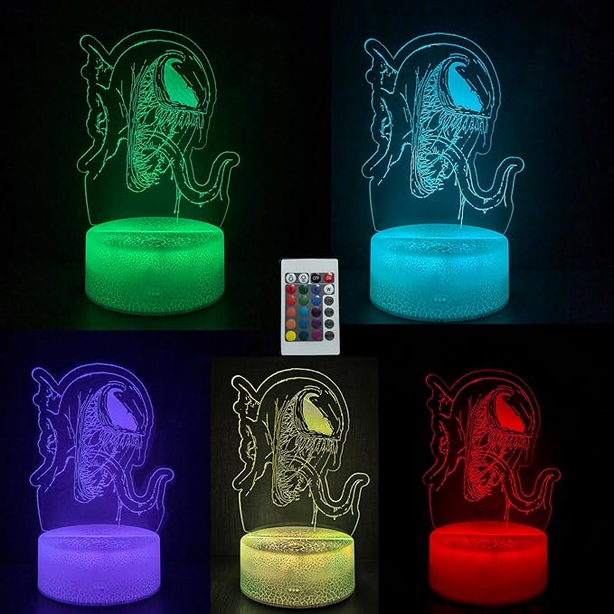 3D Night Light, Alien Monster Illusion Table Lamp with 16 Colors Remote Control Touch Lamp LED USB Night Light Desk Lamps Room Decorations Home Decor Holiday Birthday Light-CubbioJoy