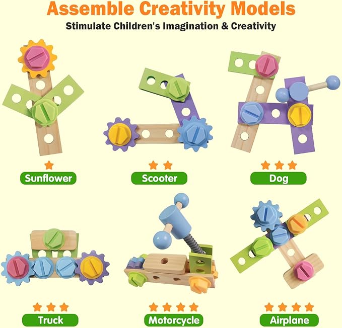 Aliex 38PCS Kids Wooden Truck Tool Set with Toy Drill for Toddlers Ages 3 4 5 6,Montessori STEM Educational Learning Construction Workbench Pretend Play Tool Kit,Birthday Sensory Gift for Boys Girls-CubbioJoy