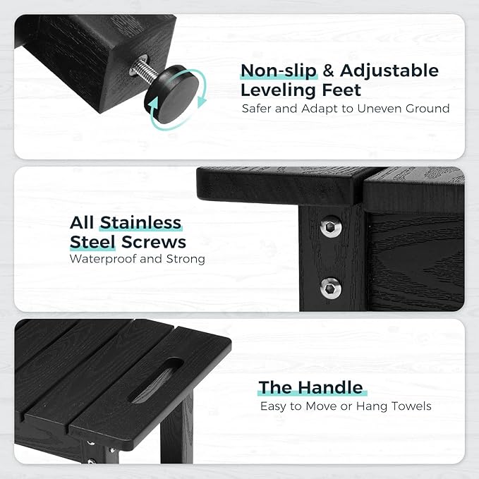 35" Shower Bench, Waterproof Poly Lumber Shower Stool for Shaving Legs, Shower Chair Seat Holds up to 400lbs, Bathroom Bench for Inside Shower, Non-Slip (Black)-CubbioJoy